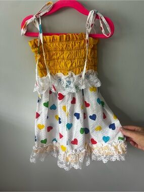 VINTAGE Toddler Yellow Multi Heart Print Sundress Unbranded No tag fits like 2t